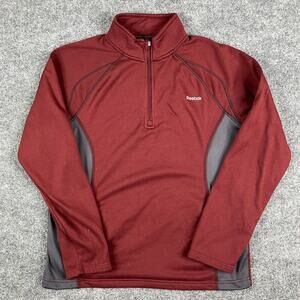 Reebok Quarter Zip Pullover Men's M Maroon Gray Fleece Athletic Sweatshirt
